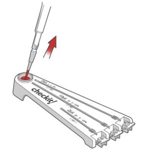 A pipette draws red liquid from the Checkit reservoir